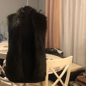 Club Monaco Designer Black Vest, Faux Fur, Sz Small, Lined w/Pockets.